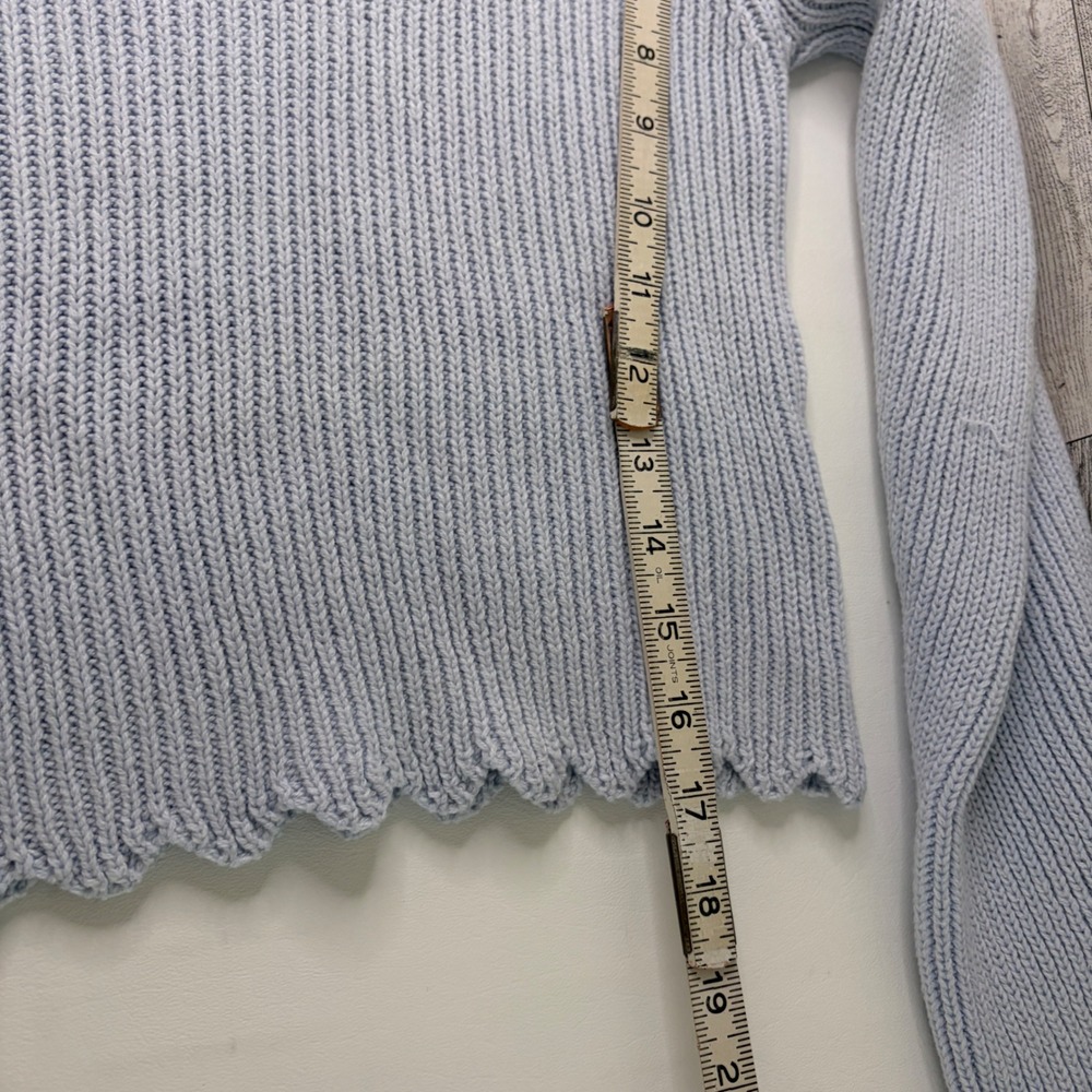 Le Lis Ribbed Crop Sweater Womens Small Light Blue Scalloped Neck Long Sleeve - Picture 6 of 7